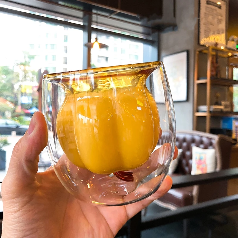 Креативная двухслойная молочная чашка с тыквой термостойкая Корейская кофейная