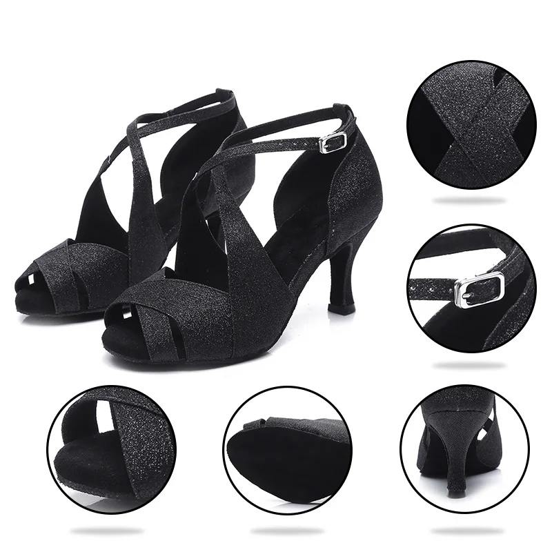 Танцевальная обувь Женская для латинских и серебряных бальных танцев Золотистая