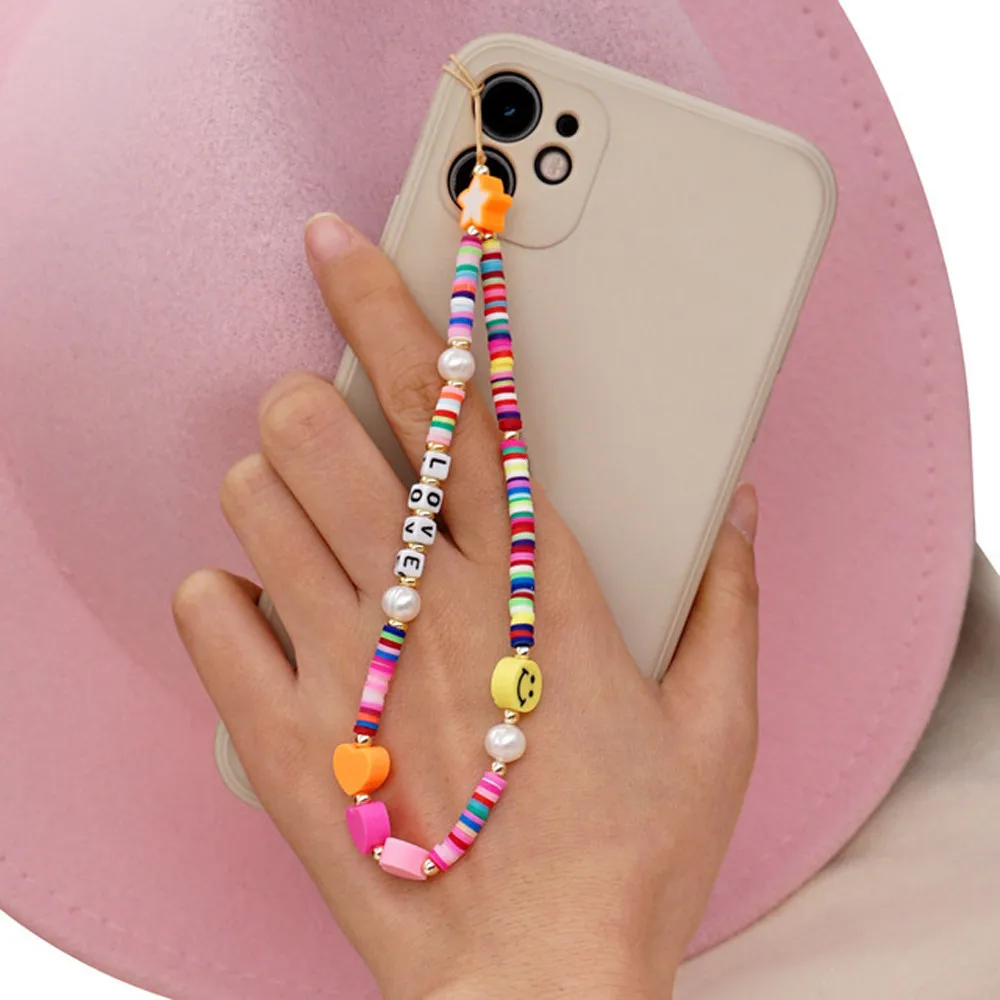 New Mobile Phone Anti-Lost Strap Lanyard Ins Trendy Colorful Smile Pearl Soft Pottery Rope for Cell Case Hanging Cord | Мобильные