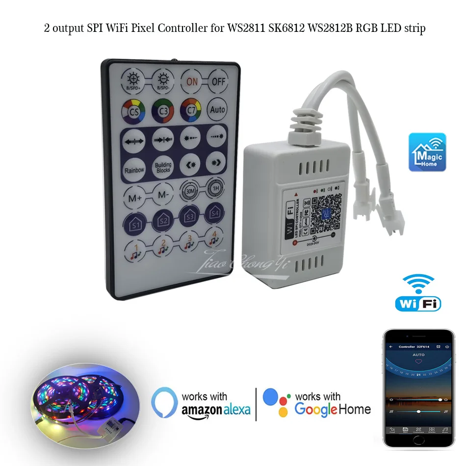 Интеллектуальный Wi-Fi голосовой светодиодный контроллер APP 2 выходной 28key IR remote 5-24V