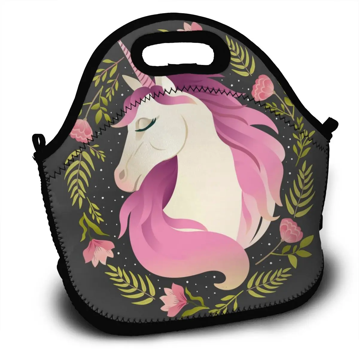

Портативный изолированный термо бенто Ланч-бокс Единорог голова в цветы венок для пикника сумка для хранения сумки для ланча