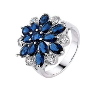 2019 fashion royal blue crystal big wedding rings for women romantic ring bague femme silver color ring female jewelry dropship