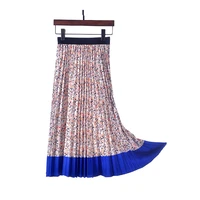 summer new high waist temperament versatile floral skirt fashion medium length printed pleated skirt