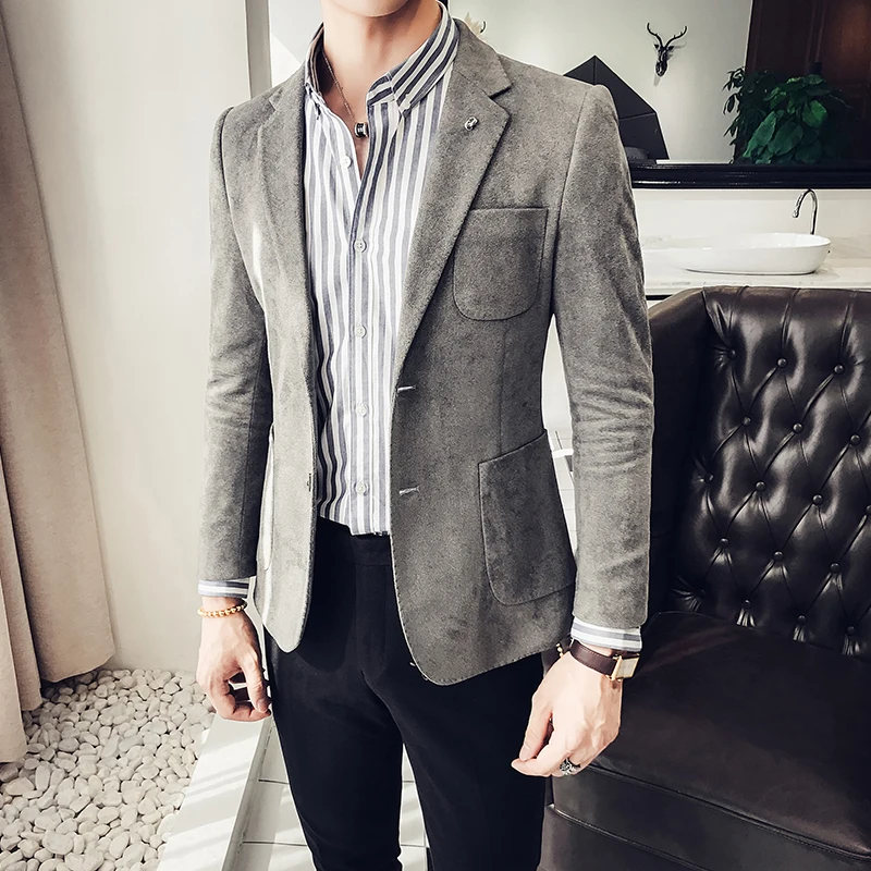 Брендовый замшевый Повседневный блейзер для мужчин весна-осень однобортный