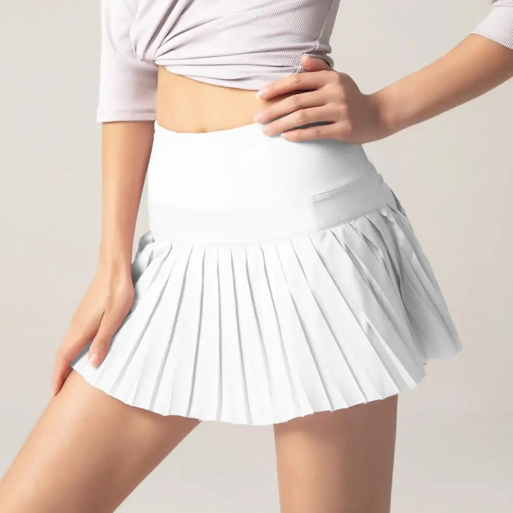 

2021 New Sporty Mini Skirt Solid Color High Waist High Stretchy Pleated Women Anti Exposure Quick Dry Culottes for Fitness