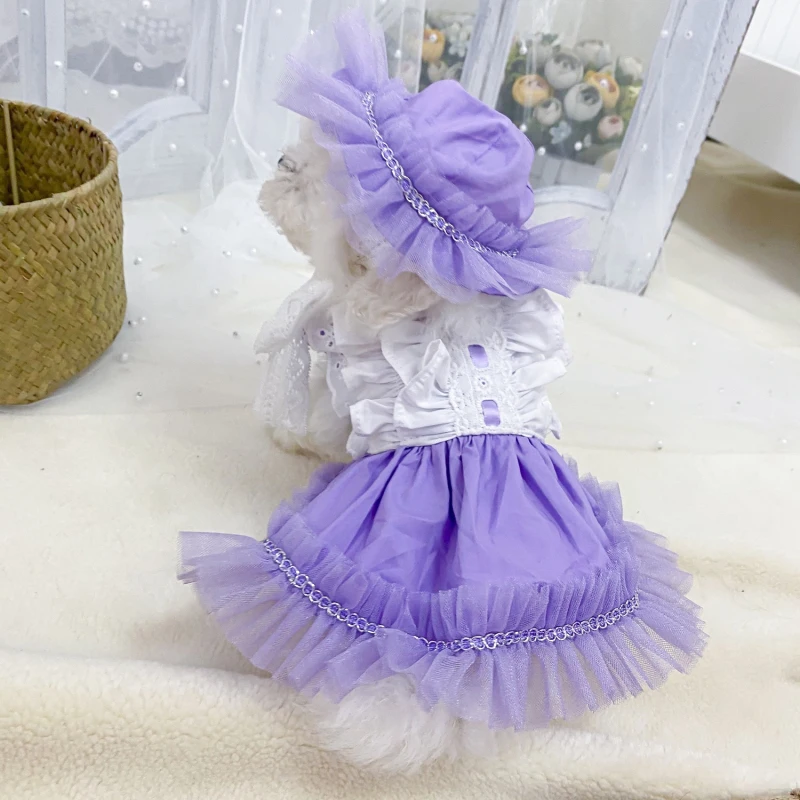 

Одежда для кошек, летнее платье для собаки, Милая юбка для щенка с шляпой, одежда для йоркширского пуделя, датского мальтского шнауцера, бишо...