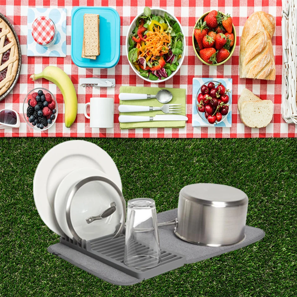 

Multifunctional Drying Pad Drain Pad Superfine Fiber Absorbent Pad pot Cover Rack Dish Rack SpaceSaving Foldable Mini Light Grey