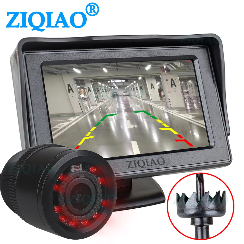 

ZIQIAO Car Monitor 4.3" LCD Display IR Night Vision Reverse Rear View Camera Kit for Parking Monitoring System