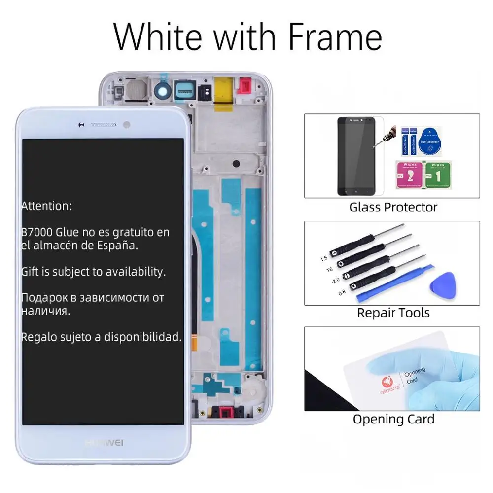 White with Frame Дисплей для HUAWEI P8 Lite LCD в сборе с тачскрином на рамке 5.2‘’ черный золото белый синий - Цвет: White with Frame