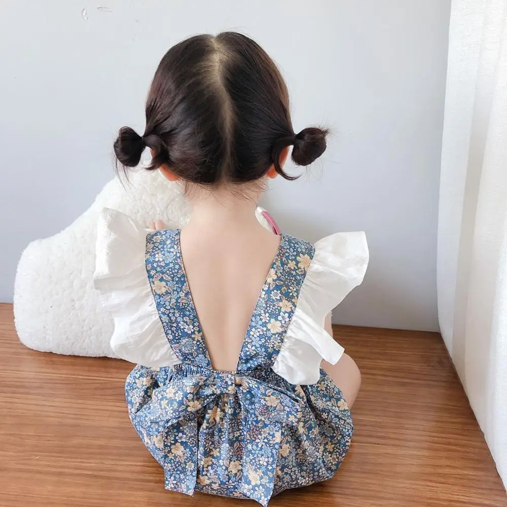 Комбинезон для новорожденных девочек с оборками и цветочным рисунком маленьких