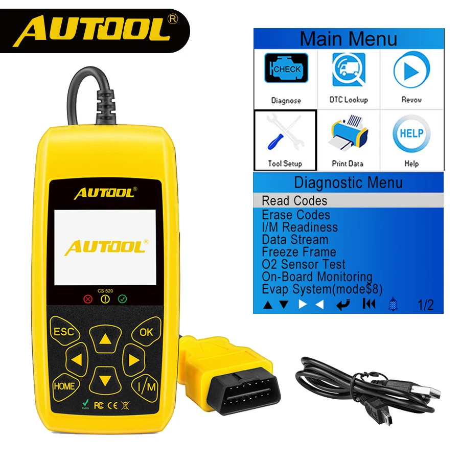 AUTOOL CS520 автомобиль OBD 2 код ридер CAN BUS с цифровой светодиодный дисплей OBD2 сканер