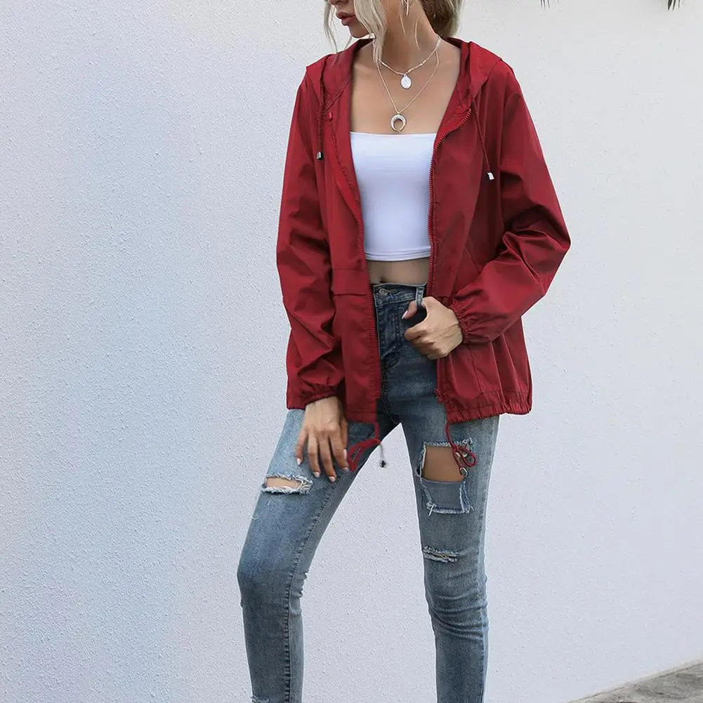 

Women Rain Jacket Outdoor Running Hooded Windproof Short Raincoat Casual Loose Breathable Long Sleeve Raincoat S-3XL Fashion