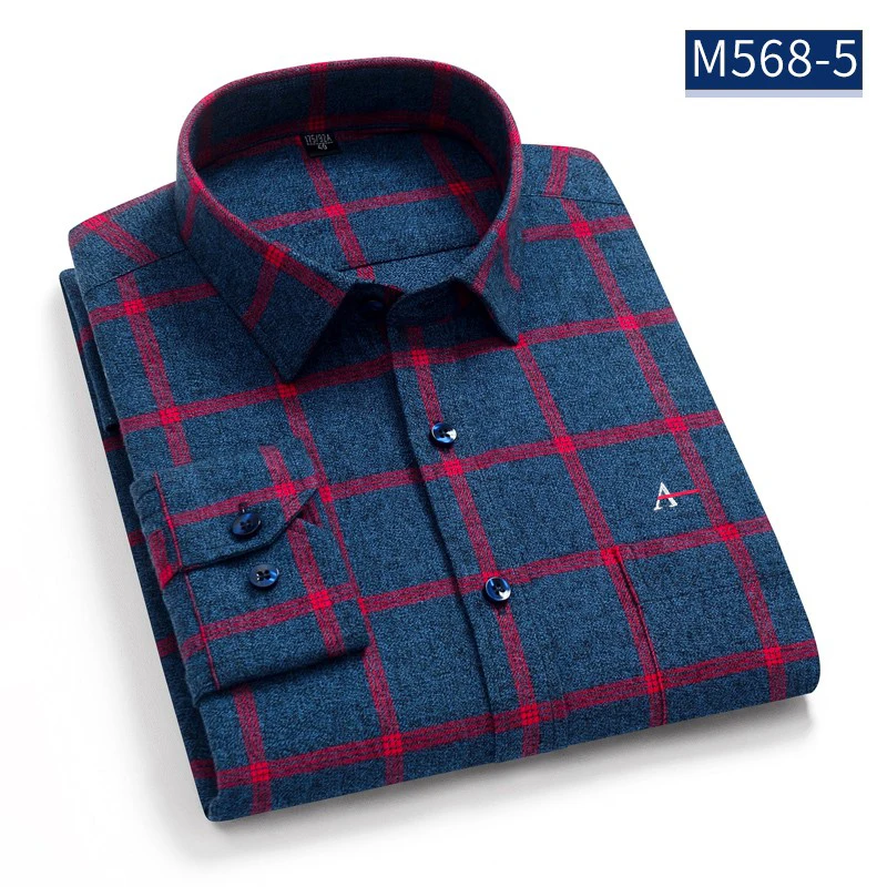 2021 Aramy  Camisa men's cotton plaid casual shirt pocket long sleeve standard fit comfortable shirt