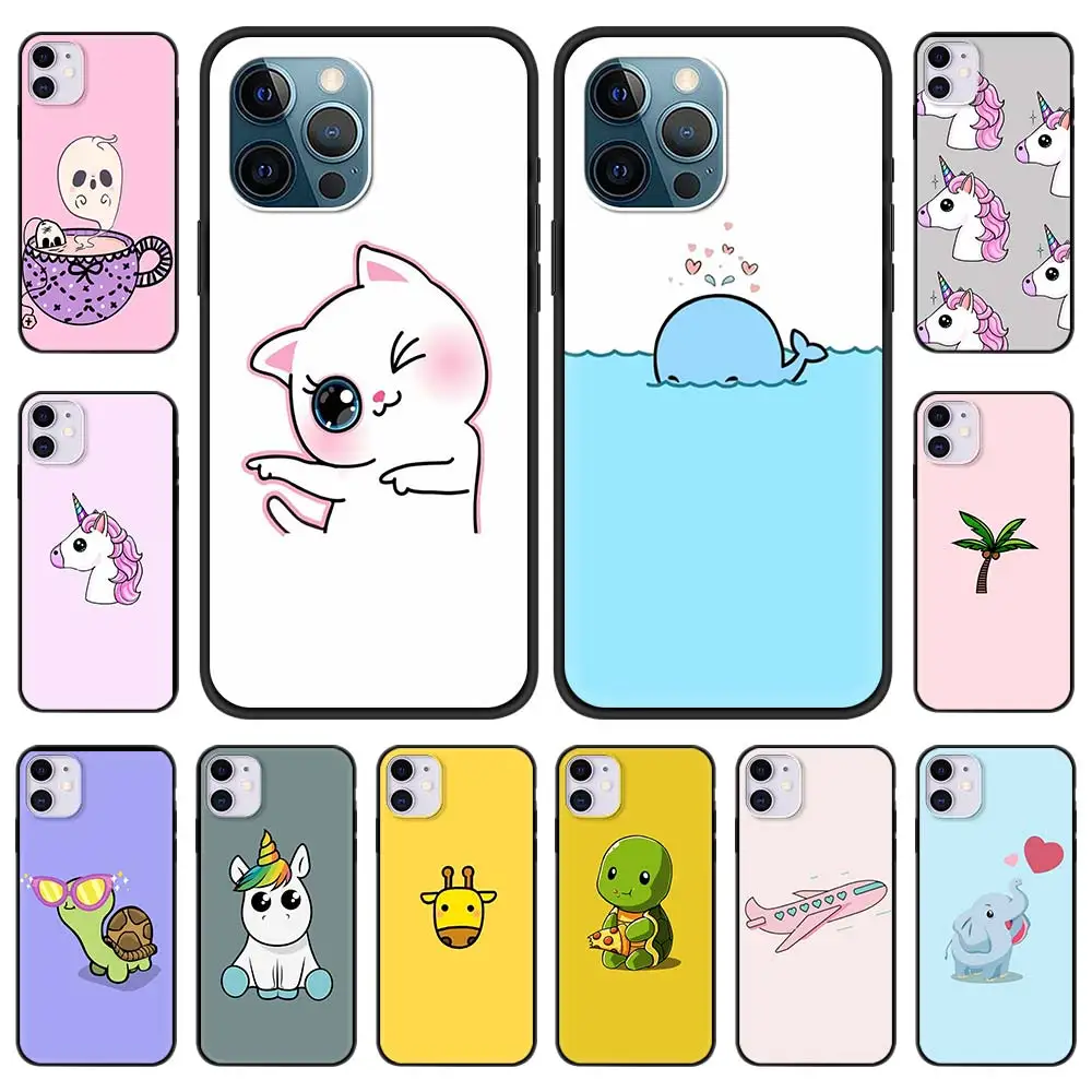 

Cute Cartoon Cat Turtle animal Phone Case for iPhone 11 Pro Cover For iphone 12 Pro Max 7 8 Plus XR SE 2020 X XS Luxury Shell