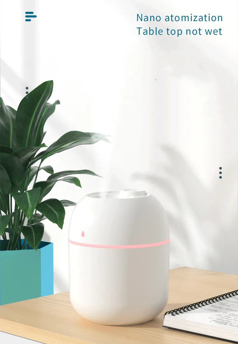 220ML New Portable USB Small Water Drop Ultrasonic Spray Humidifier Mini Colored Lights Desktop Atomizer For Car Home Office |