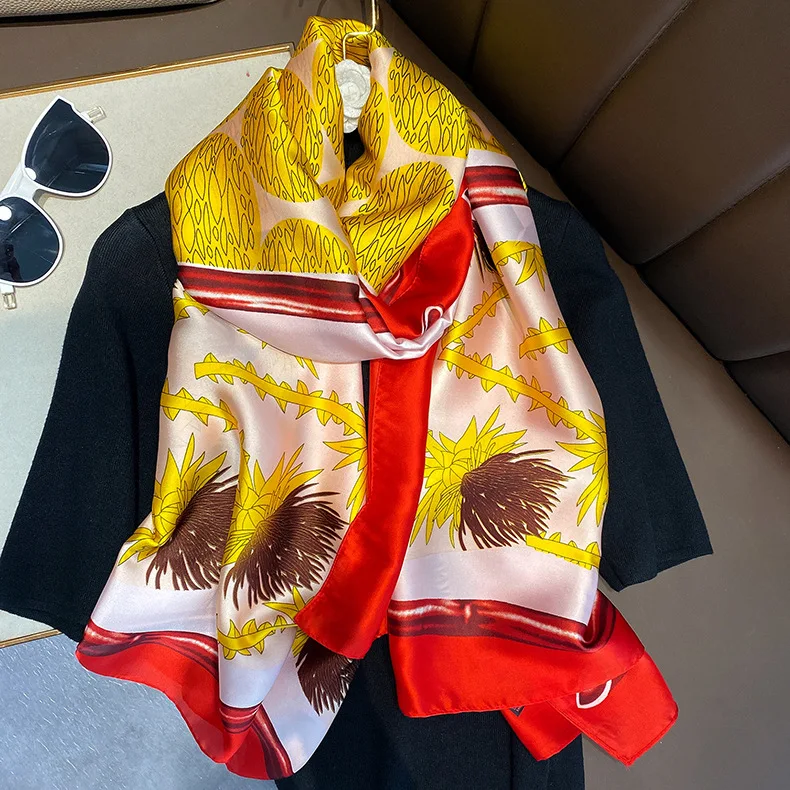 

Fashion Print Beach Stole Silk Scarf Women Shawls And Wraps Headscarf Lady Vintage Neckerchief Female Echarpe Bandana Pashmina