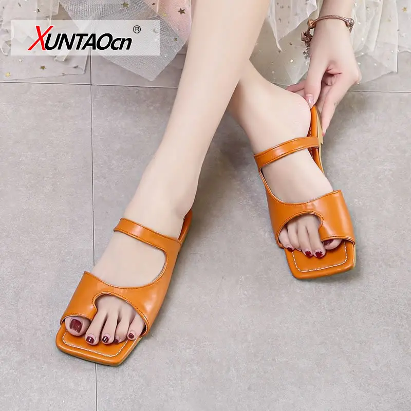 

Summer Fashion Pop Stlye Women's Sandals Comfort Low-heel Beach Ladies Slippers Women Slippers Women Shoes Square Toe Slides