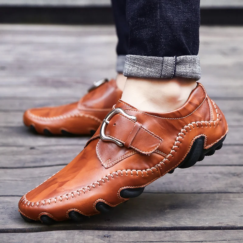 Мужская повседневная обувь из дышащей кожи Обувь в виде рыбьей бобы с