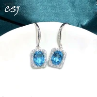 csj blue topaz earring sterling 925 silver natural gemstone 79mm fine jewelry for women wedding party birthday gift