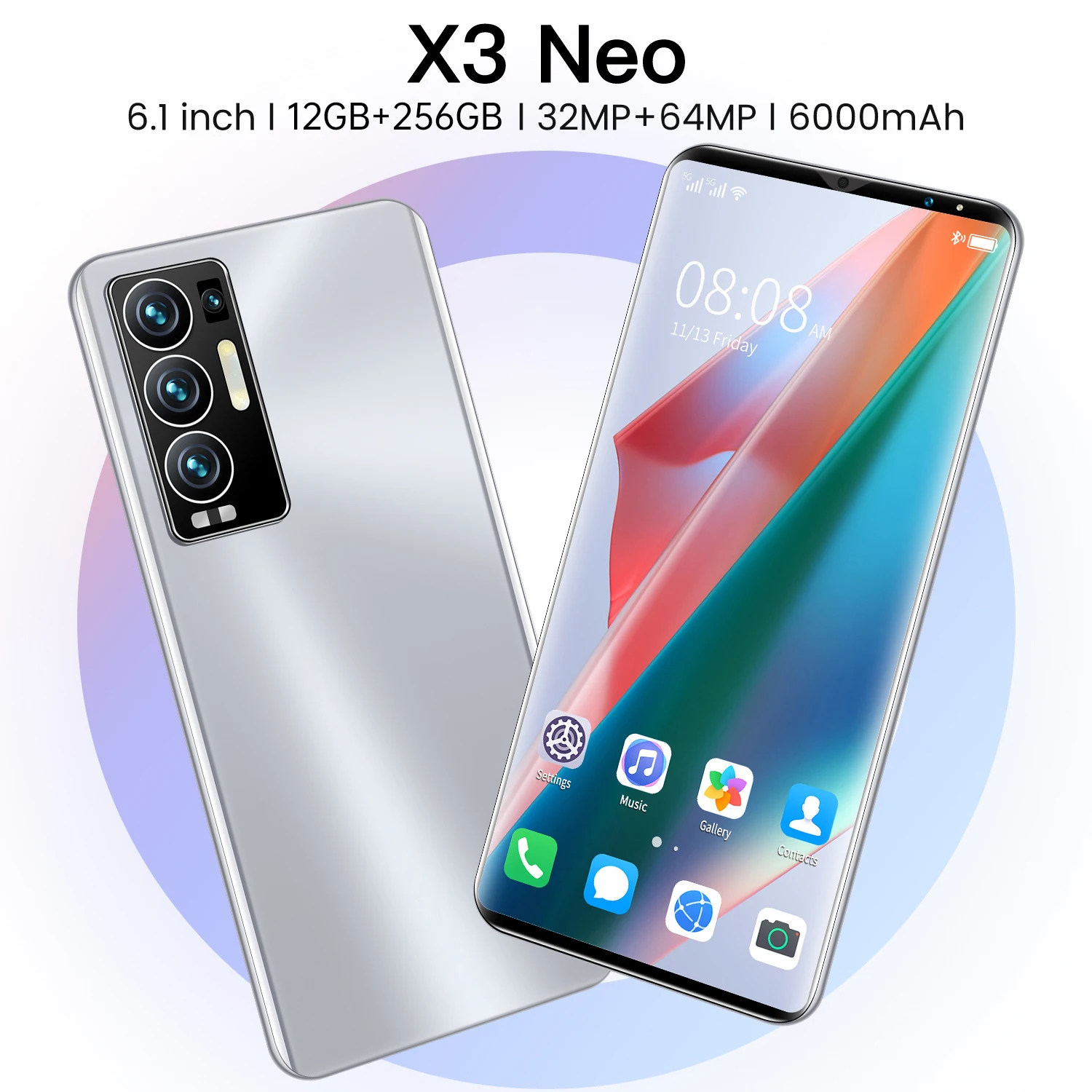 

X3 Neo 6.1 Inch 12+128GB 10 Core Fingerprint Face ID 6000mAh Smart Phone Andriod 11 Dual SIM 4G 5G Cell Phone MTK6889+ Celular