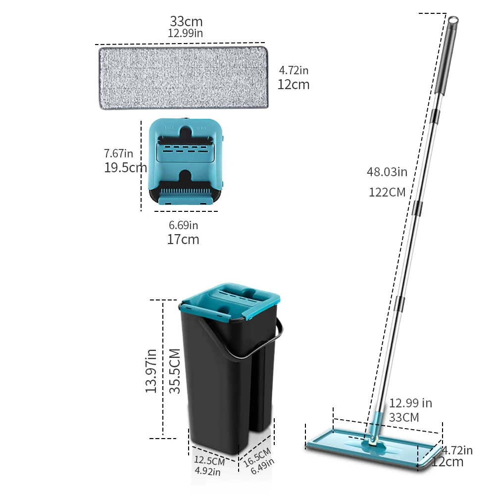 

Hands Free Mop with Bucket 360 Rotating Flat Mop Home Kitchen Floor Mop Lazy Mops Household Cleaning Tool