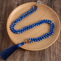 6mm natural emperor turquoise beaded knotted 108 mala necklace meditation yoga japamala jewelry om pendant amulet