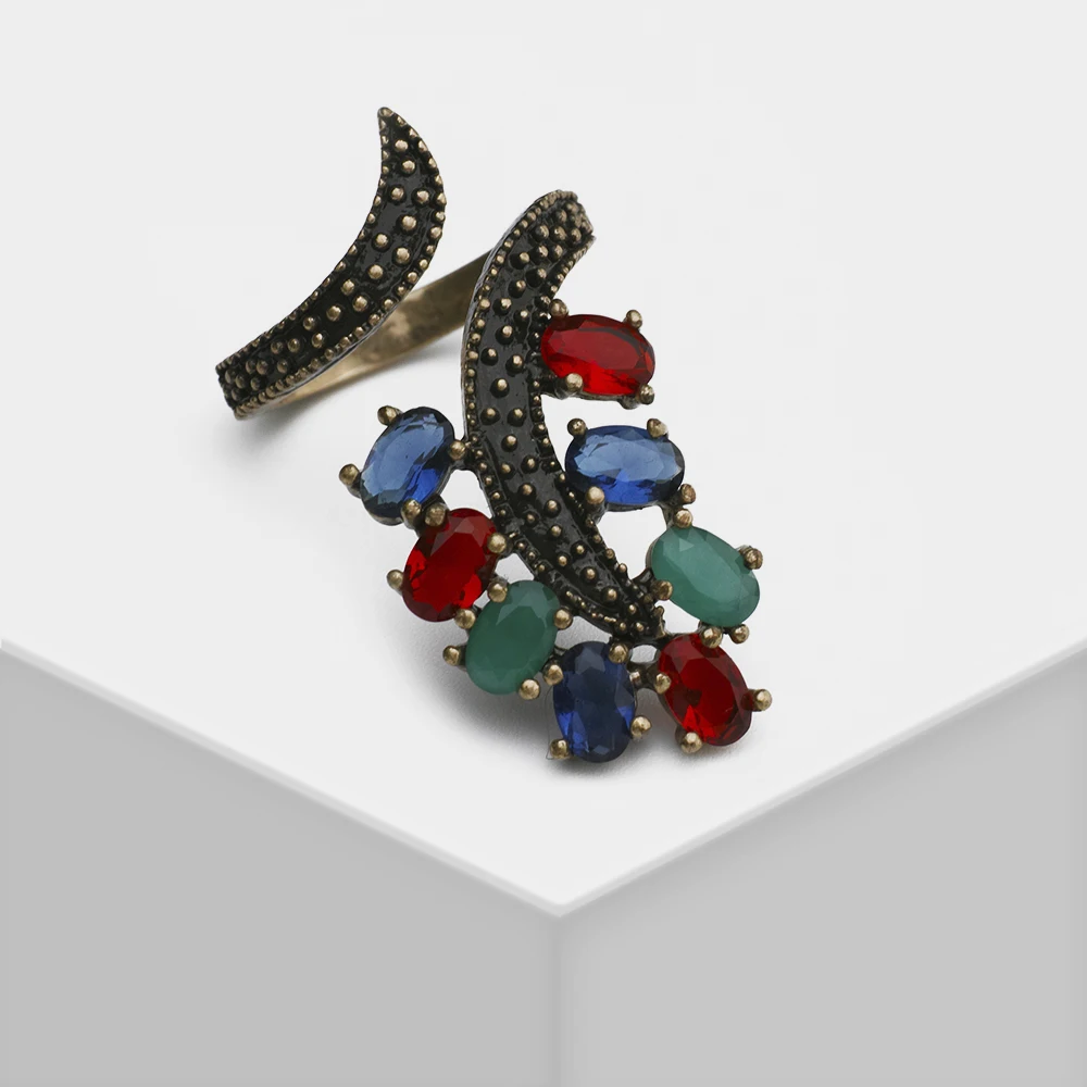 

P58 AMORITA Design Vintage Cystal FloweLeaf OPEN Ring