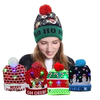 pompom led knitted christmas hat beanie light up illuminate xmas navidad warm chapeau for kids adults new year christmas gift