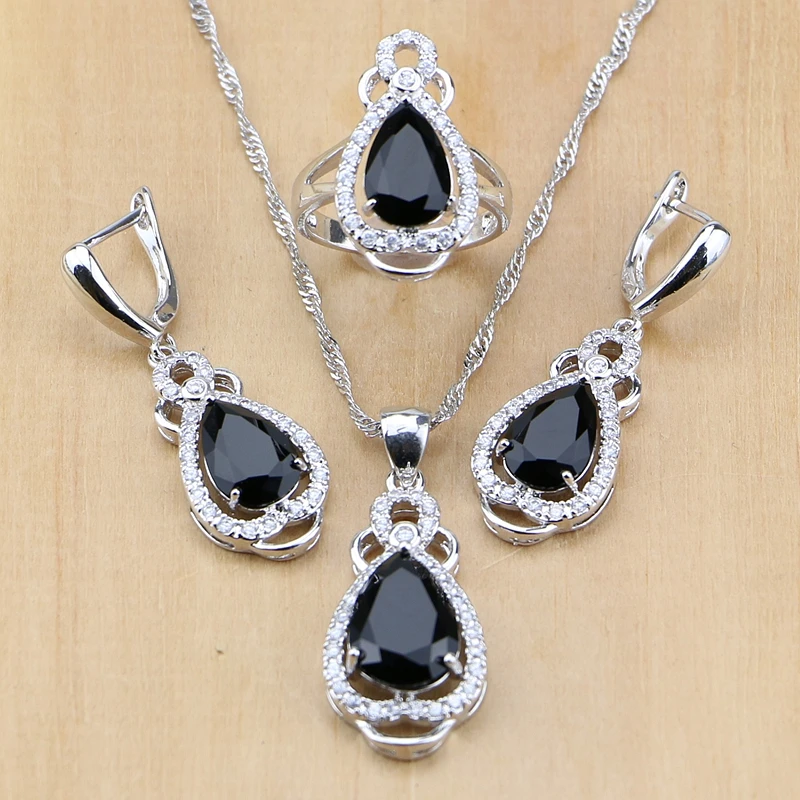 Роскошные ювелирные изделия из серебра 925 пробы с черным кубическим цирконием и