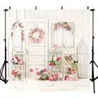 Фотофон Avezano цветочный магазин белая деревянная стена дверь розовый цветочный фон для детской вечеринки портрет Фотостудия