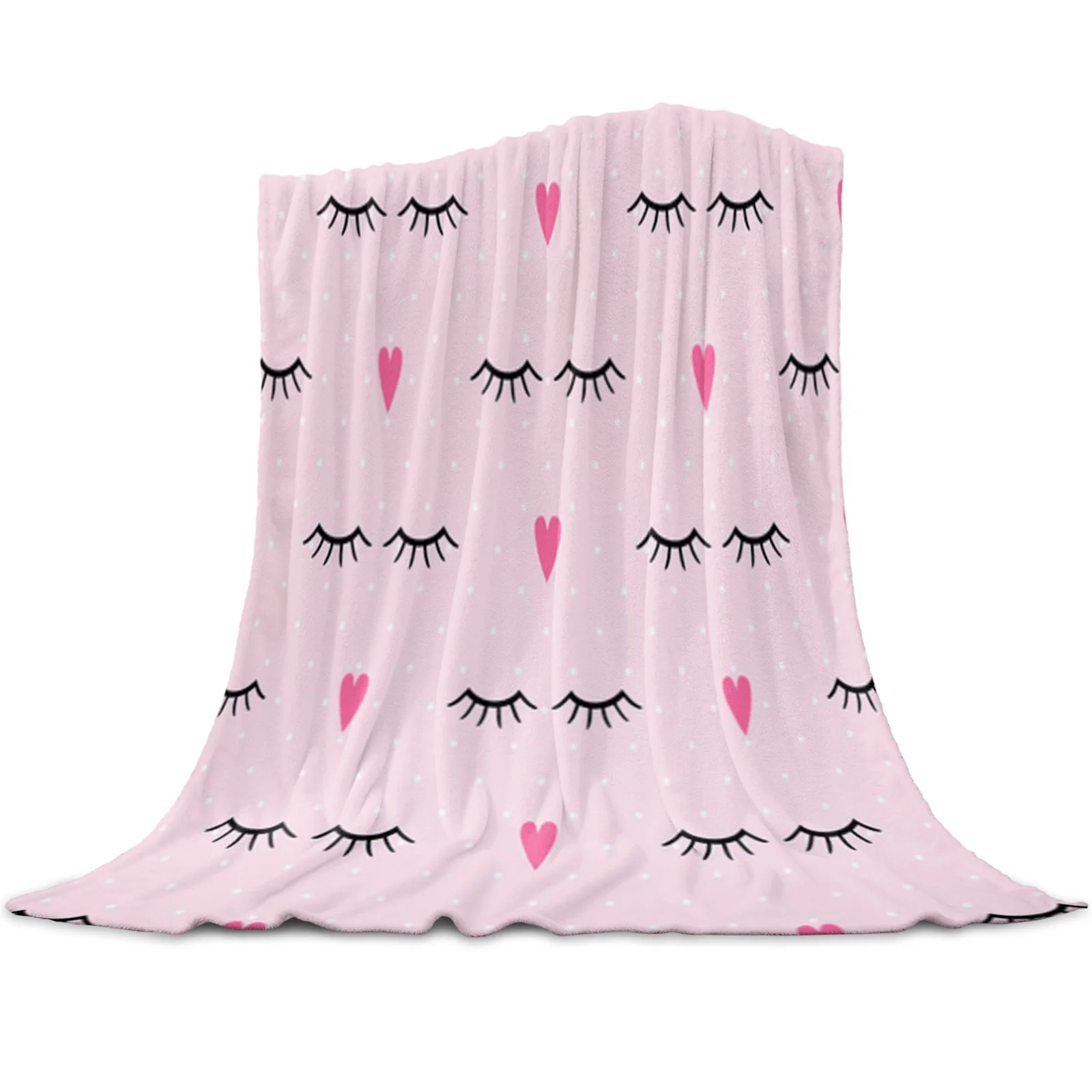 

Eyelashes Love Polka Dot Pink Throw Blanket for Sofa Christmas Decor Bedspread Portable Microfiber Flannel Picnic Blanket