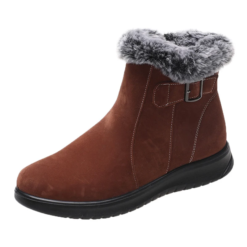 

Ladies Short Plush Boots Warm Fur Snow Ankle Shoes Winter Designer Casual Chelsea Style Low Heel Suede Sneakers 2021