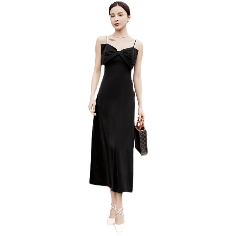 

COIGARSAM Women dress New Summer Spaghetti Strap Dresses Black 8257