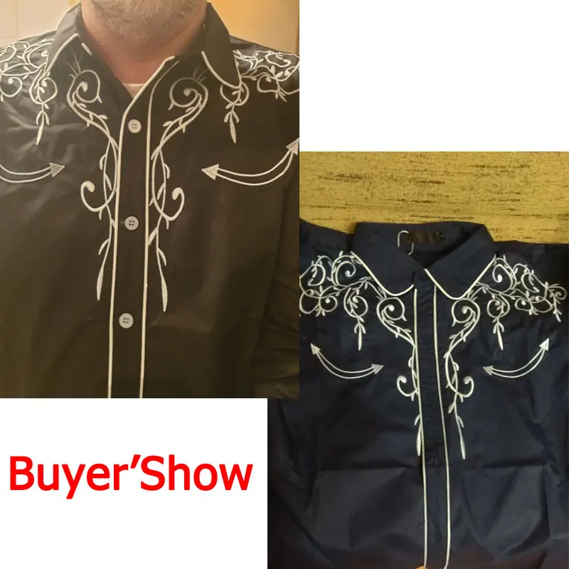 Рубашка мужская с вышивкой черная на пуговицах длинным рукавом|Повседневные