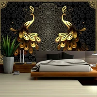 custom mural wallpaper luxury european style black golden peacock large wall painting dining room living room bedroom background