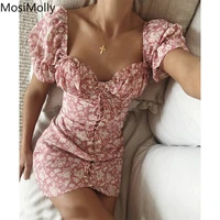 floral dress women lace up summer dress boho beach mini dress 2021 summer day dress pink floral