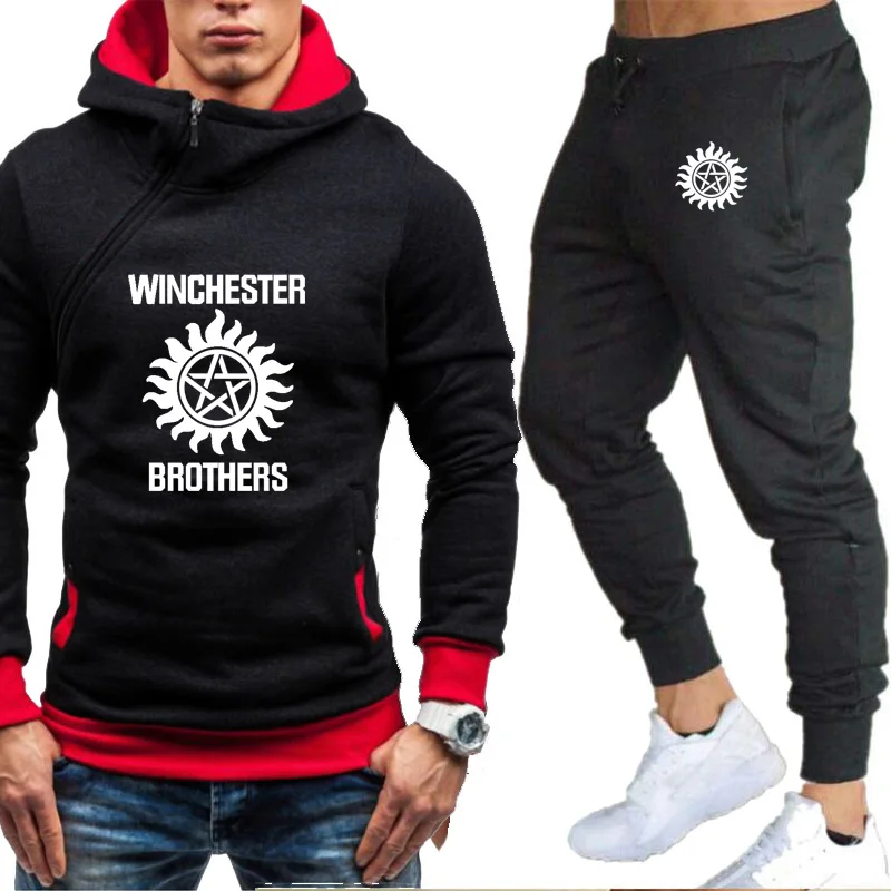 

Supernatural Men's suits Winchester Bros Spring Autumn high quality cotton Splicing Men's Hoodie+sweatpants 2-piece set