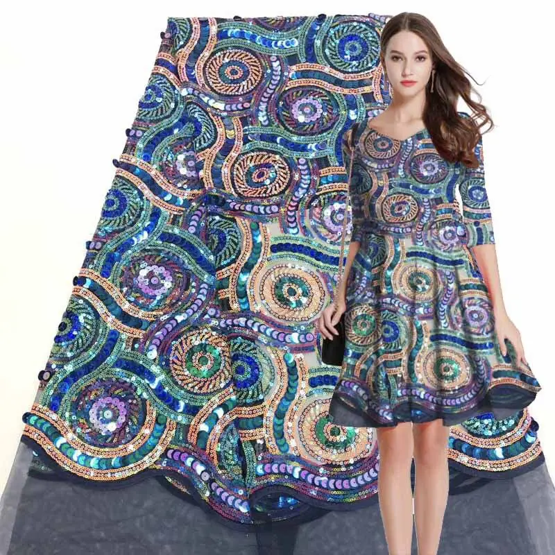 

5 Yards High-End Embroidery Sequined Tulle Mesh Lace Fabric Africa Nigeria French Fashion Exquisite Sewing Lace Fabric JJ-SZ0162