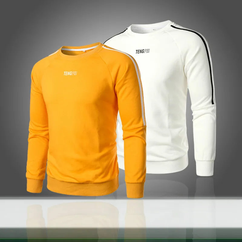 

New Men Sweatshirt Casual Solid Color O-Neck Slim Fit Hoodies Men's Sportswear Pullover Letter Printed Male Hoody Tracksuit Tops