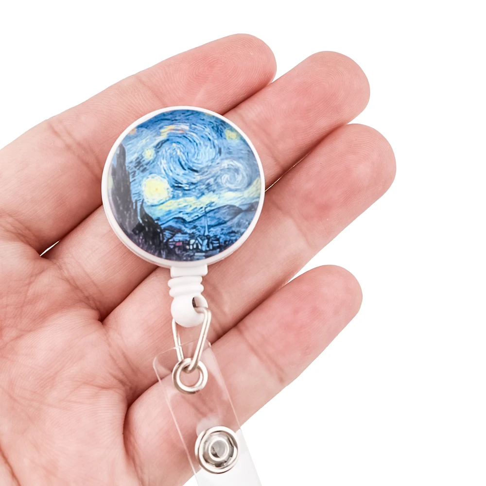 

DZ1901 Art Sunflower Mini Retractable Fashion Van Gogh Lanyards ID Name Card Badge Holder Clip Student Doctors Badge Holder