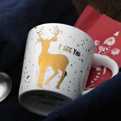 Керамическая Скандинавская кружка большой емкости с золотым лосем