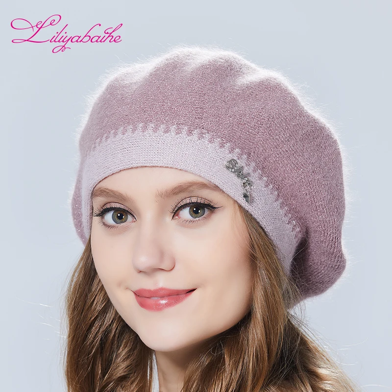 Liliyabaihe зимние женские берета С люриксом двойной теплый Шапка вязаная шерсть