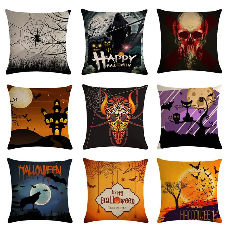 Счастливый Хэллоуин пледы наволочка с тыквой диван смерти 45х45см оранжевый