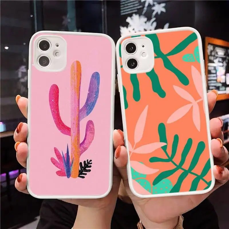 

Cactus Flower Leaf color plant Phone Case Matte Transparent for iPhone 7 8 11 12 s mini pro X XS XR MAX Plus cover funda