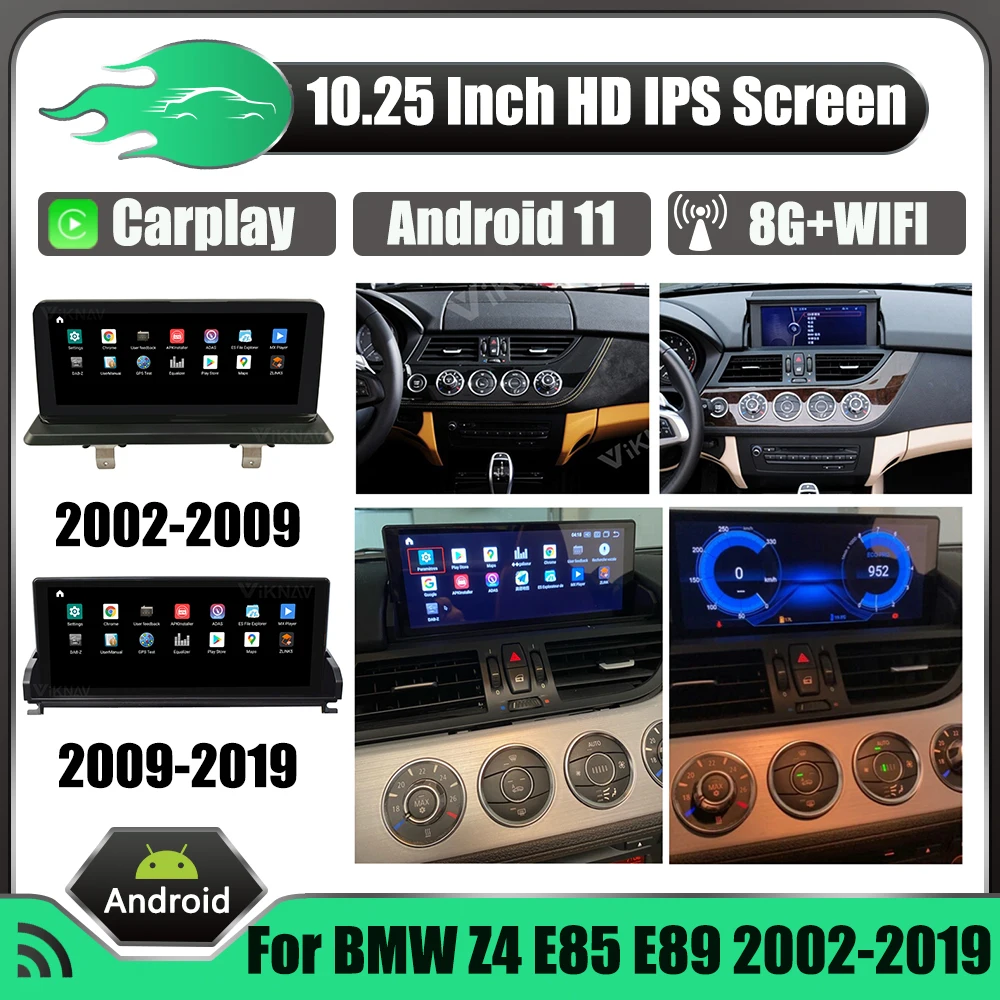 10.25 بوصة أندرويد 11 راديو ستيريو بالسيارة مشغل وسائط متعددة لسيارات BMW Z4 E85 E89 2002-2019 لتحديد المواقع والملاحة HD IPS شاشة رئيس وحدة