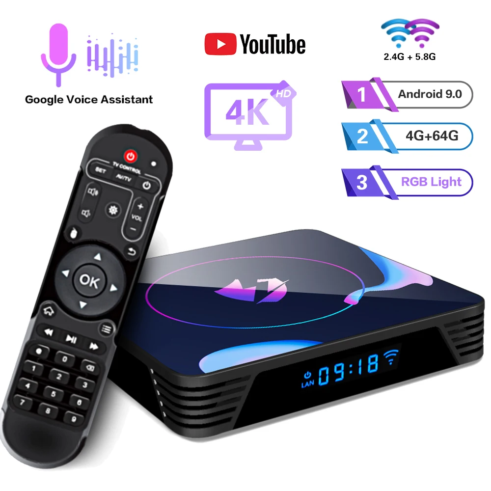 ТВ-приставка LEMADO LET1 Android 9 0 RK3318 4 Гб 64 4K Netflix Youtube Google Voice Assistant Breathing light TV Box |