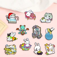 creative trendy cartoon cute frog bunny cat animal oil drop brooch pin denim bag gift men women fashion jewelry cloth decoration