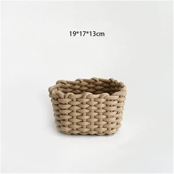 Khaki S Нордическая линия хлопка плетеная корзина для хранения грубой веревки мелочи отделочная коробка простой шик косметические игрушки Органайзер рамка - Цвет: Khaki S