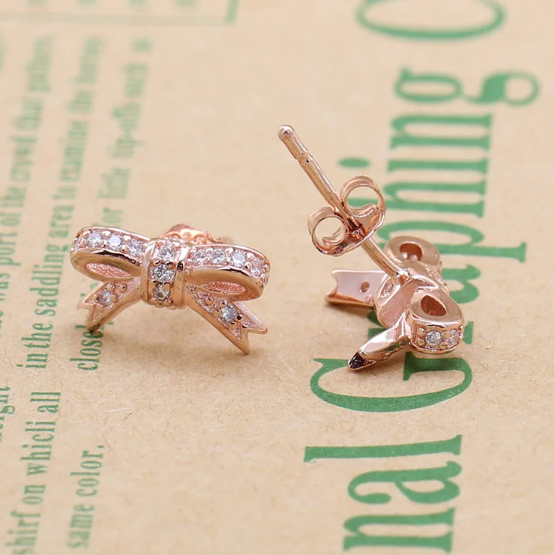 

Original 925 Sterling Silver Pan Earring Rose Gold Bow Pan Earrings For Women Wedding Gift Fashion Jewelry
