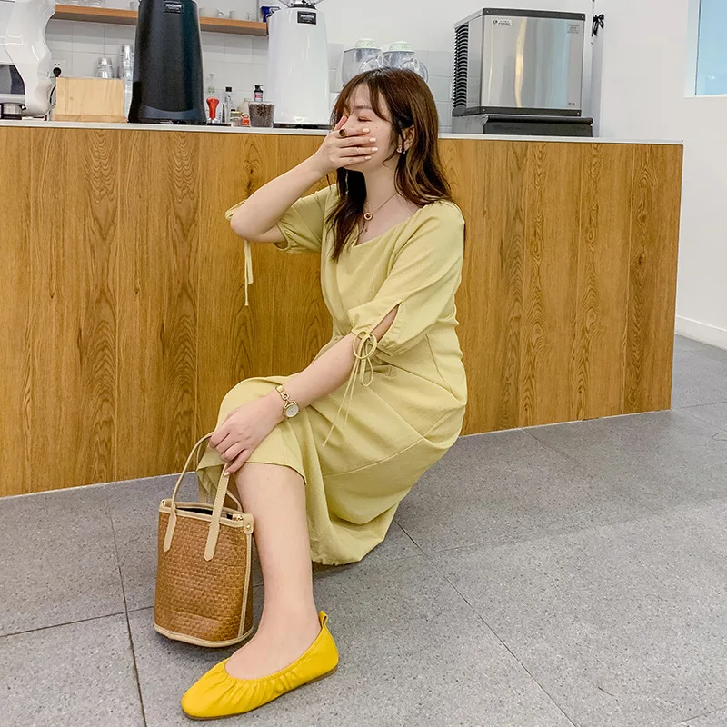 

Women Dress Lace Up Bow Wrap V-Neck Half Sleeve High Waist Casual Dresses for women vestidos Plus Size Korean Style Summer Dress